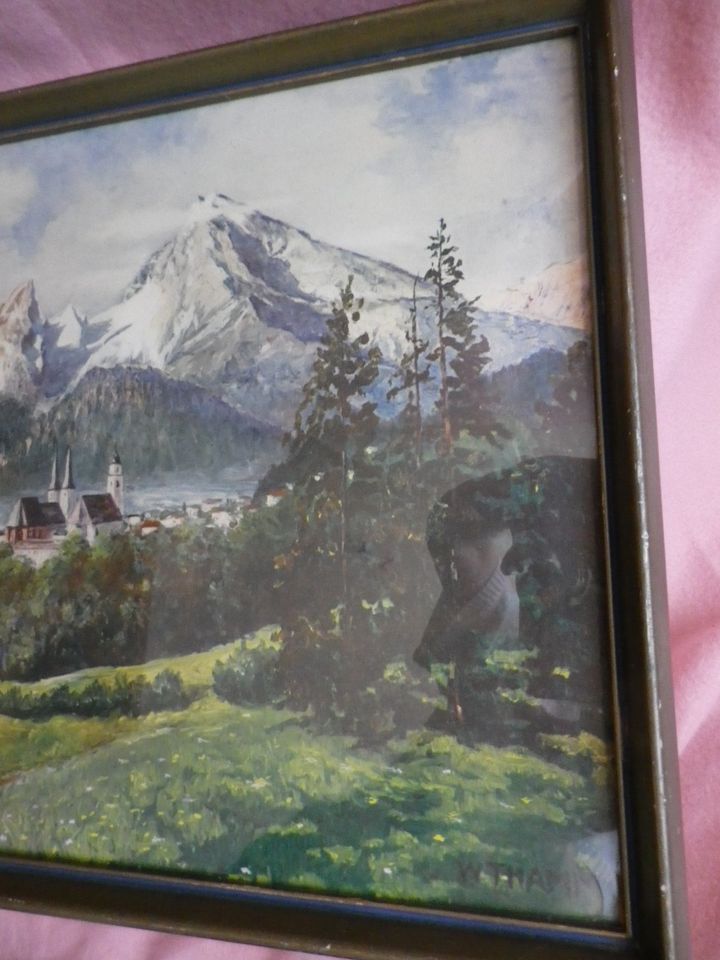 Walter Thamm Dorfkirche Berchtesgaden m. Watzmann Öl/Holz 31x39cm in Netphen