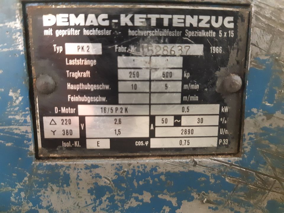 DEMAG-KETTENZUG PK 2  250 / 500kg extra lange Kette in Achim