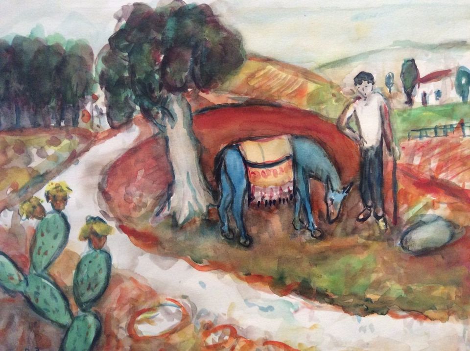 Original von Daher Zidany, signiert, Aquarell auf Papier, gerahmt in Fürth