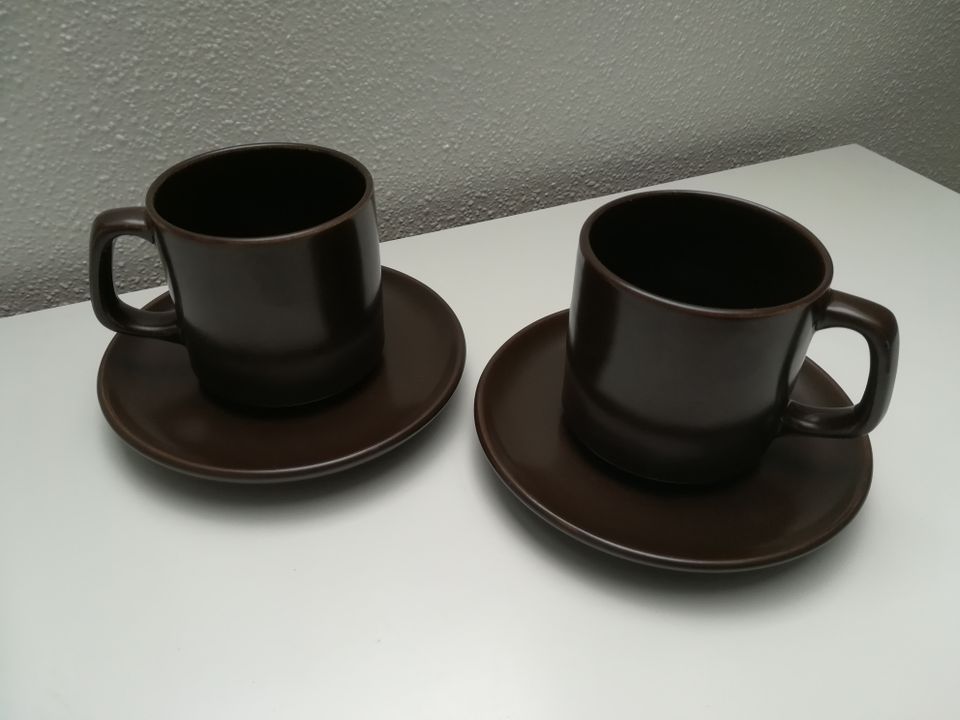 Tassen SET 4-tlg Teetassen Kaffeetassen Dunkelbraun Steingut in Bühl