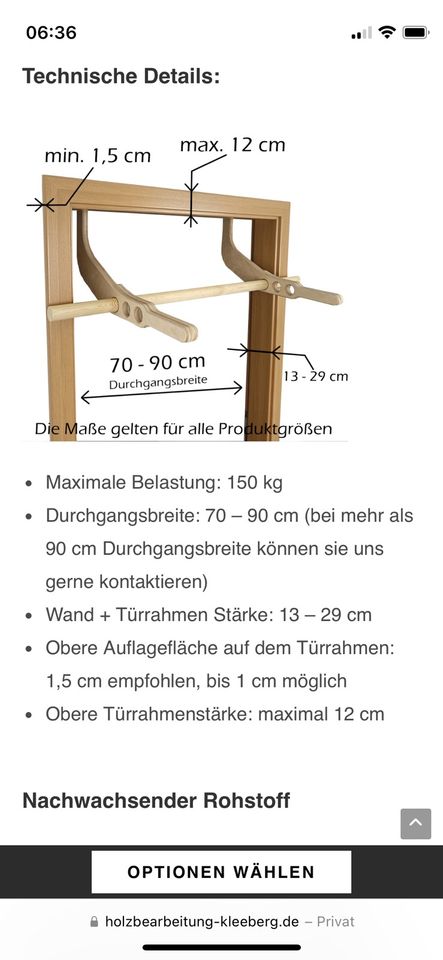 Klimmzugstange ohne Bohren aus Holz in Dortmund