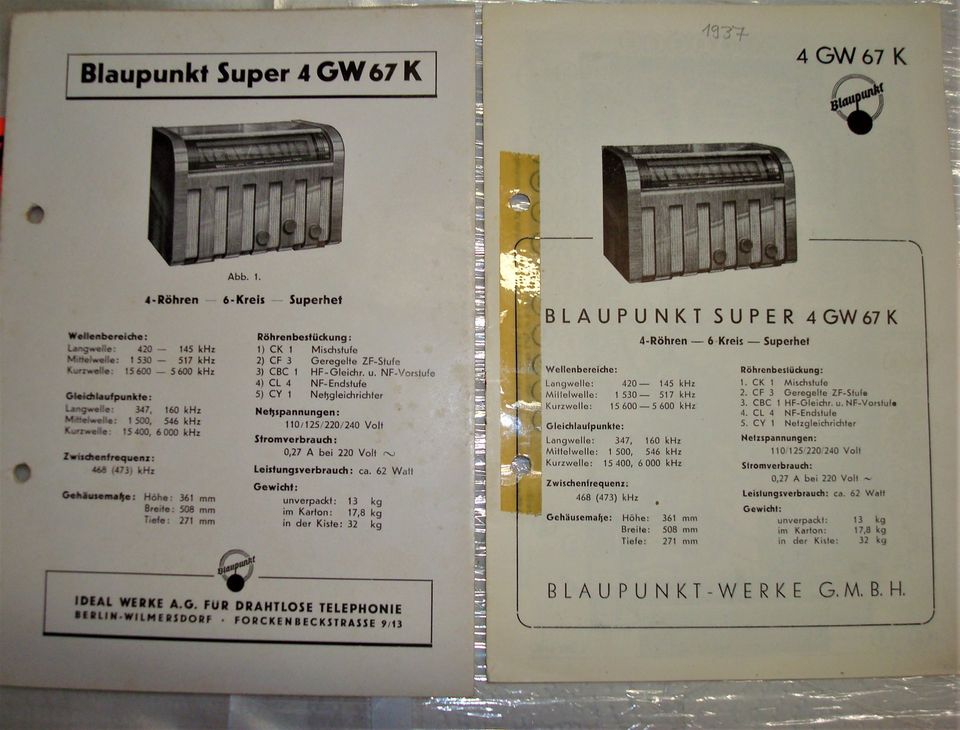 Antik Röhren Radio BLAUPUNKT 4 GW 67K in Klingenmünster