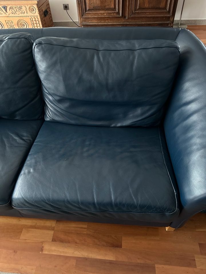 Sofa, 2,5 Sitzer aus Echtleder, dunkelblau, Sessel, Couch in Köln