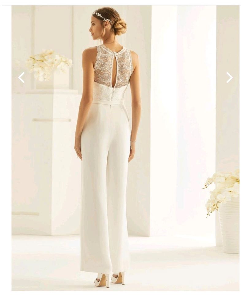 Bianco Evento Brautkleid Jumpsuit Overall weiß mit Spitze 38/40 in Adelebsen