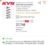 Fahrwerkswedern für Seat Ibiza 6k1 Sachsen - Schönau-Berzdorf Vorschau