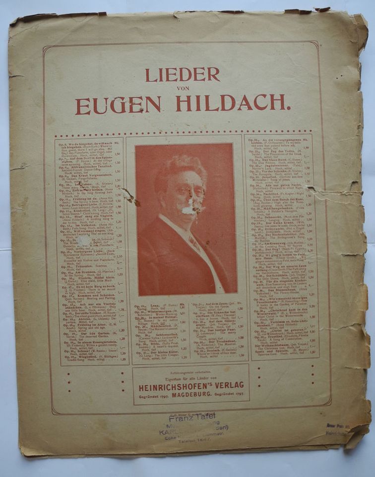 Noten, Lieder von Eugen Hildach; op 20 No. 2 für Gesang + Klavier in Neustadt an der Weinstraße