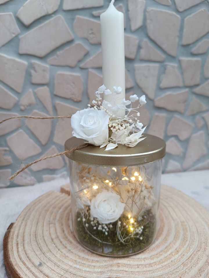 Kerzen-Glas Gesteck Infinity Rose LED Handmade by Tante Deko in Lemgo