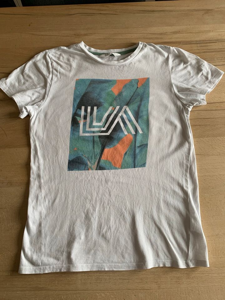 JUNGEN H&M T-Shirt, weiß, mit Aufdruck, Gr. 146, Gr. 152 in Fellbach