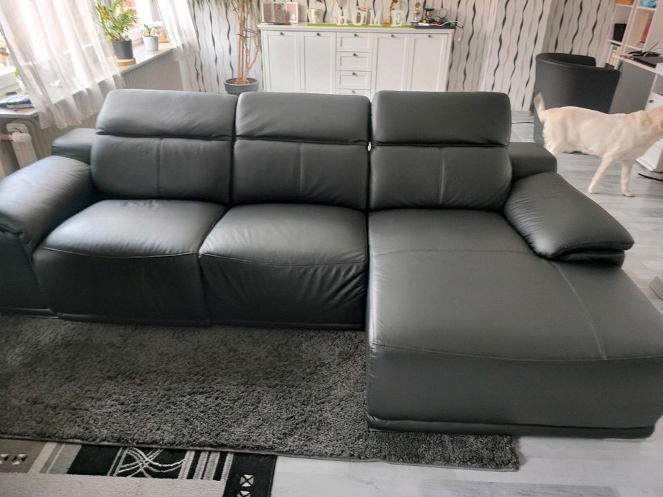 Alexa Leder Eck-Couch L-Form, elektrisch verstellbar in Geldern