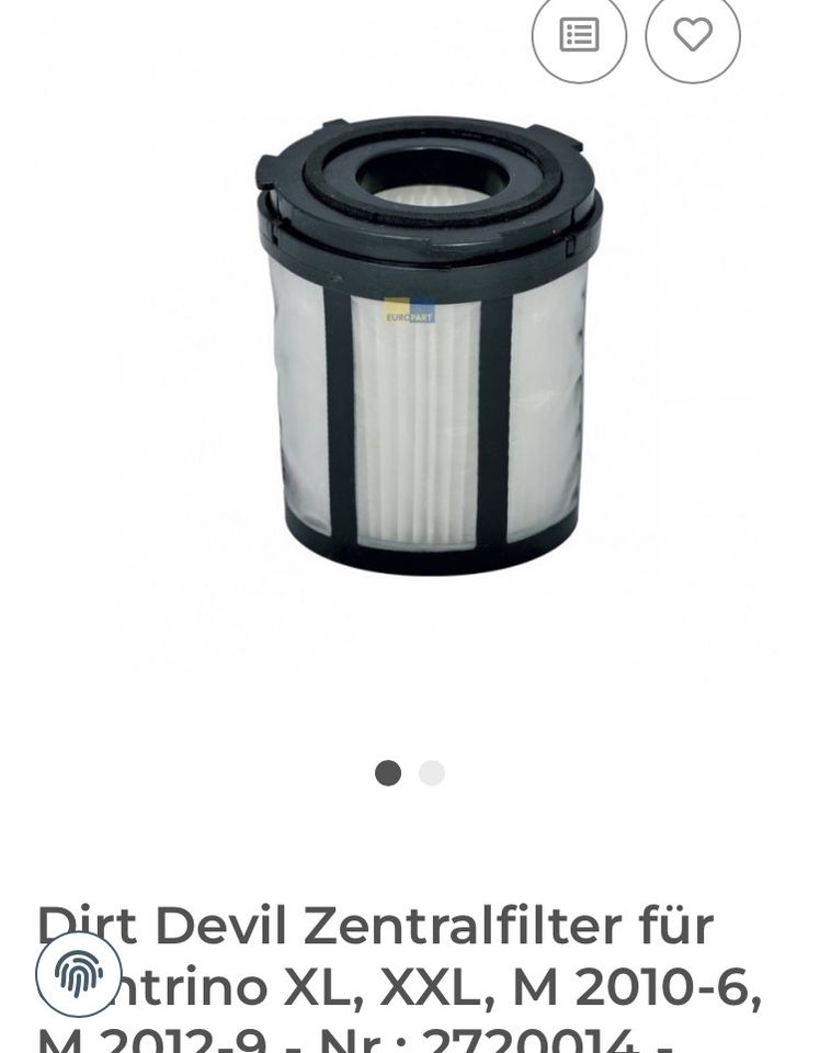 dirt devil centrino xl filter 2720014 in Neu Wulmstorf