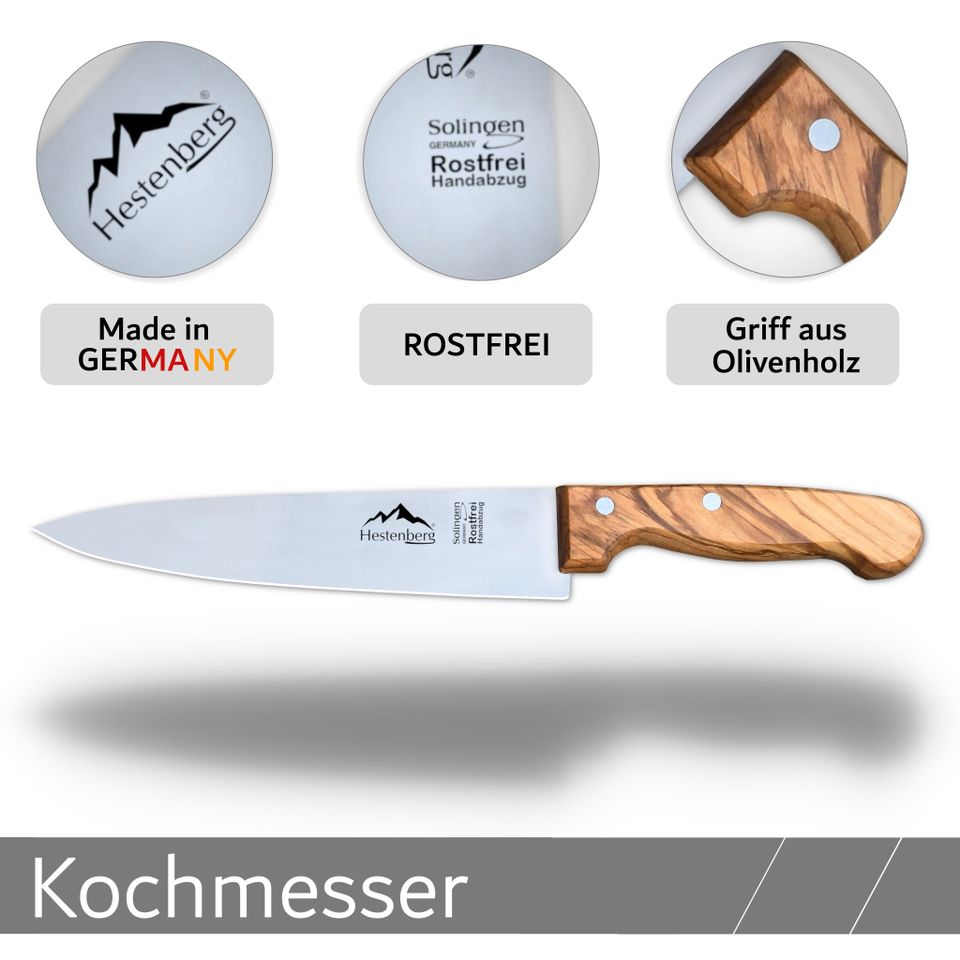 Solingen Germany Kochmesser 8" mit echtem Olivenholzgriff in Meinerzhagen