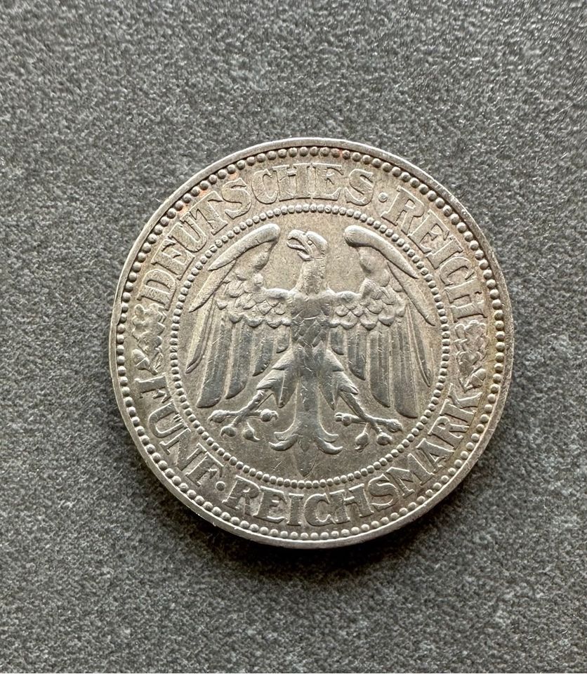 Weimar 5 Mark Eichbaum 1927 A Silber in Stuttgart