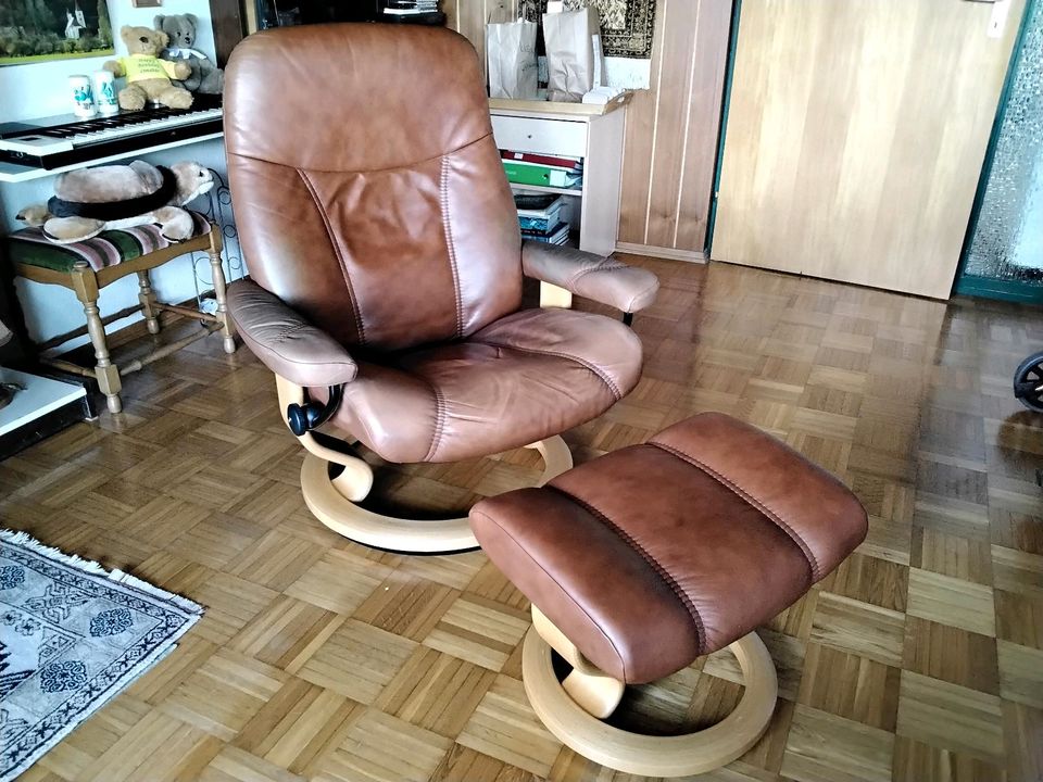 Original Stressless Sessel mit Fußschemel, Leder braun gebraucht in Heidenheim an der Brenz