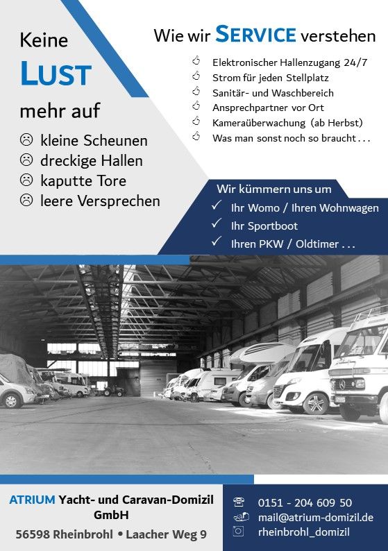 Letzte Hallenstellplätze für Wohnmobile/Wohnwagen, Boote... in Rheinbrohl