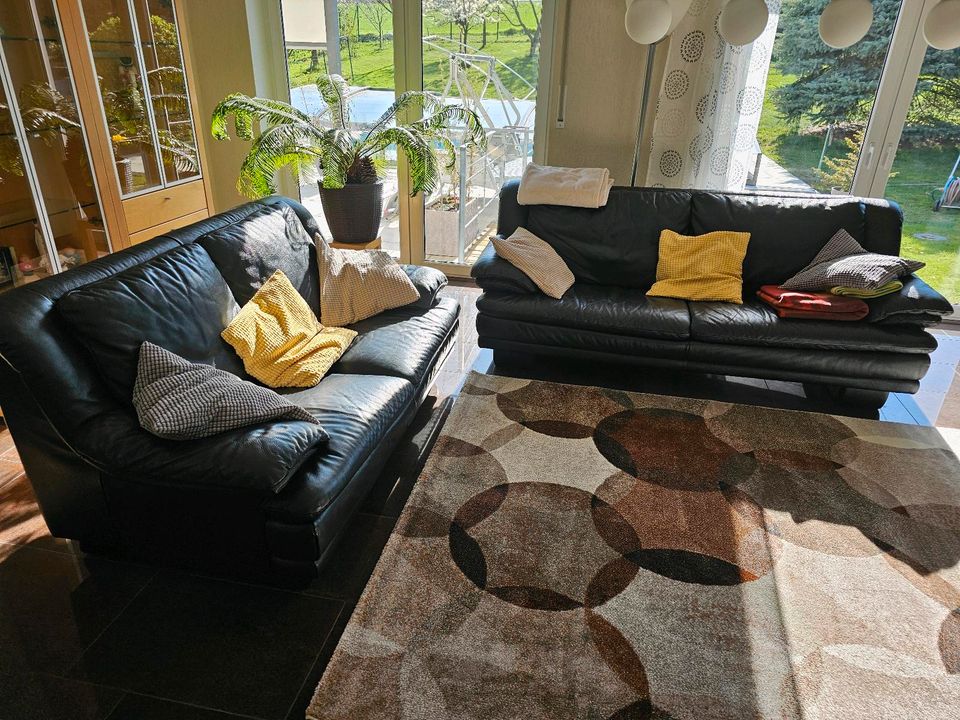 4 teilige italienische Ledercouch Sofa  NATUZZI schwarz in Limbach-Oberfrohna
