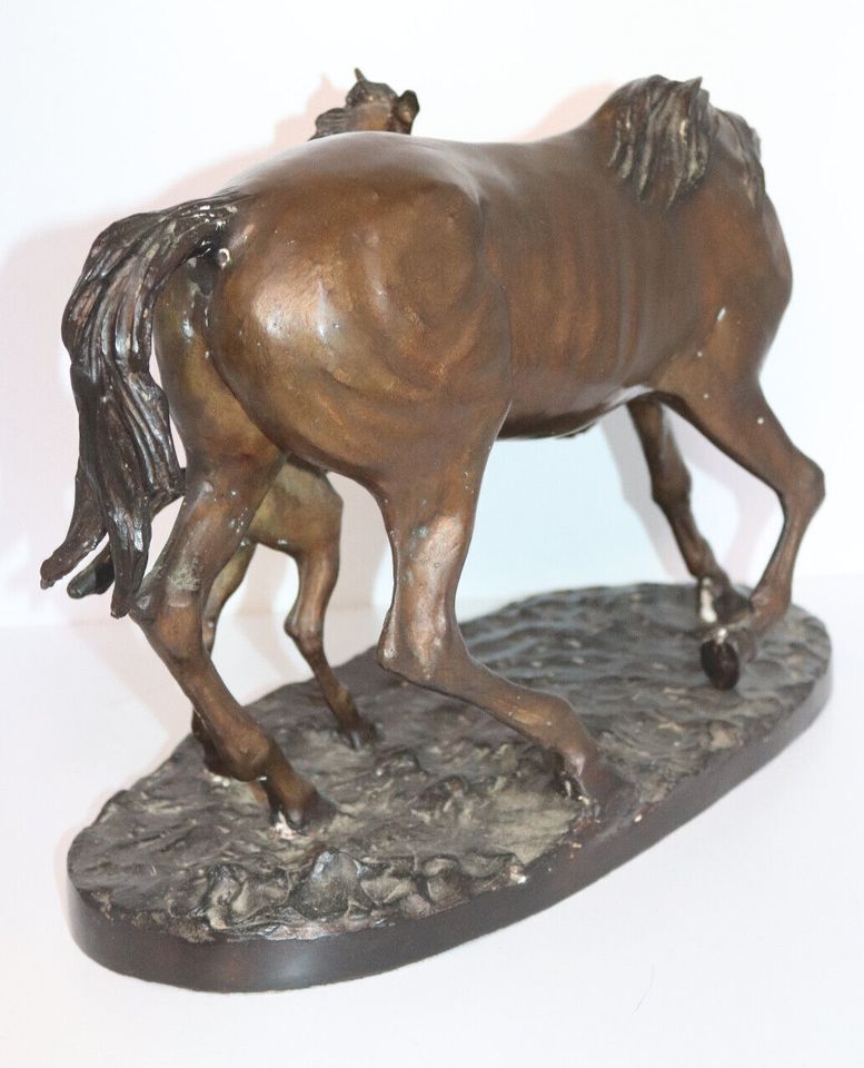 Bronze Skulptur / Figur,"Pferd mit Fohlen auf Plinthe",Breit 41cm in Borken