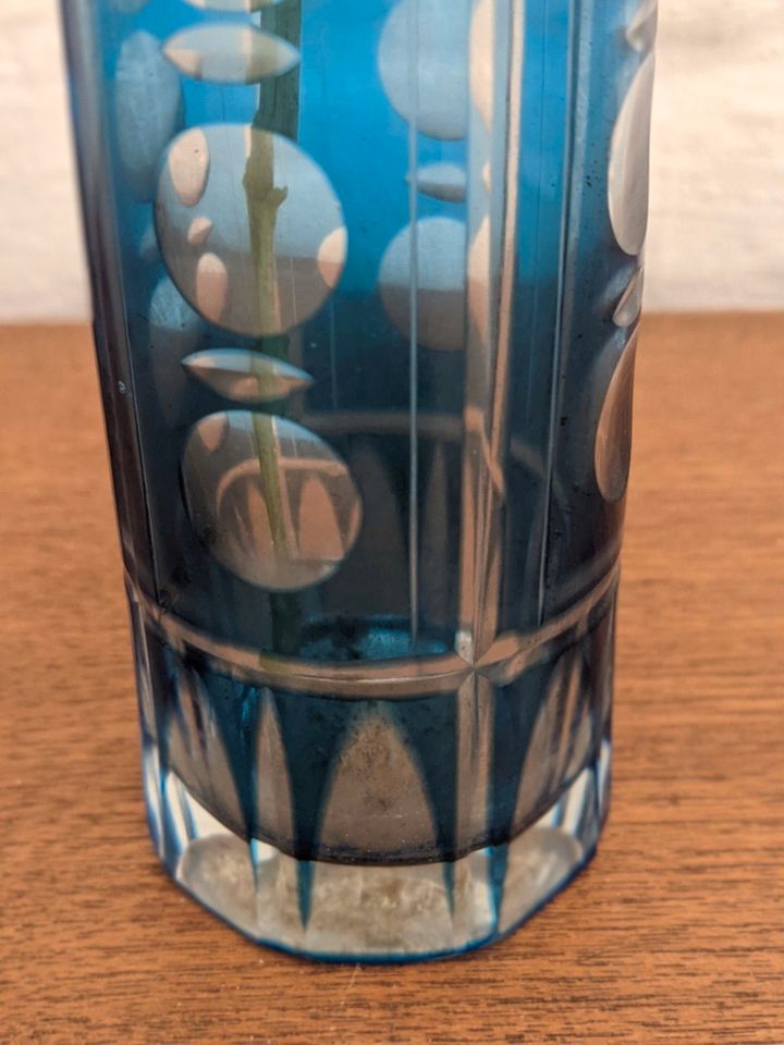 Vase Glaskunst blau Johann Oertel Haida Böhmen Handschliff Linsen in Berlin