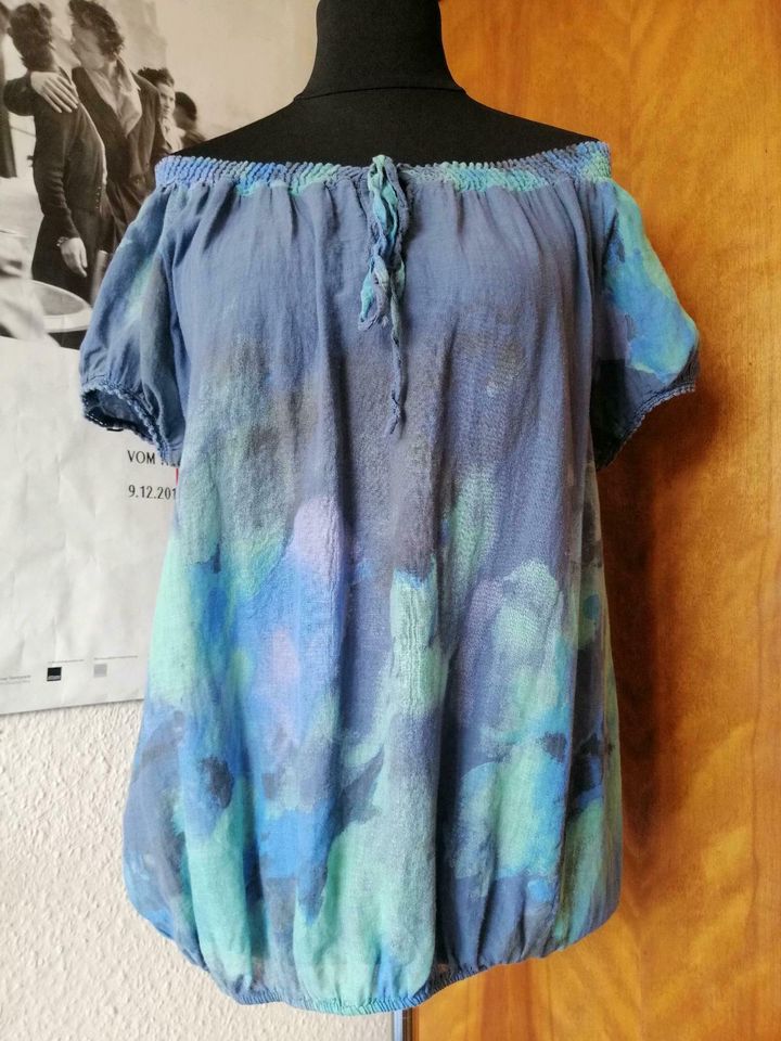 Carmen Bluse Baumwolle türkis blau Batik Gr. 44 neuwertig in Leipzig