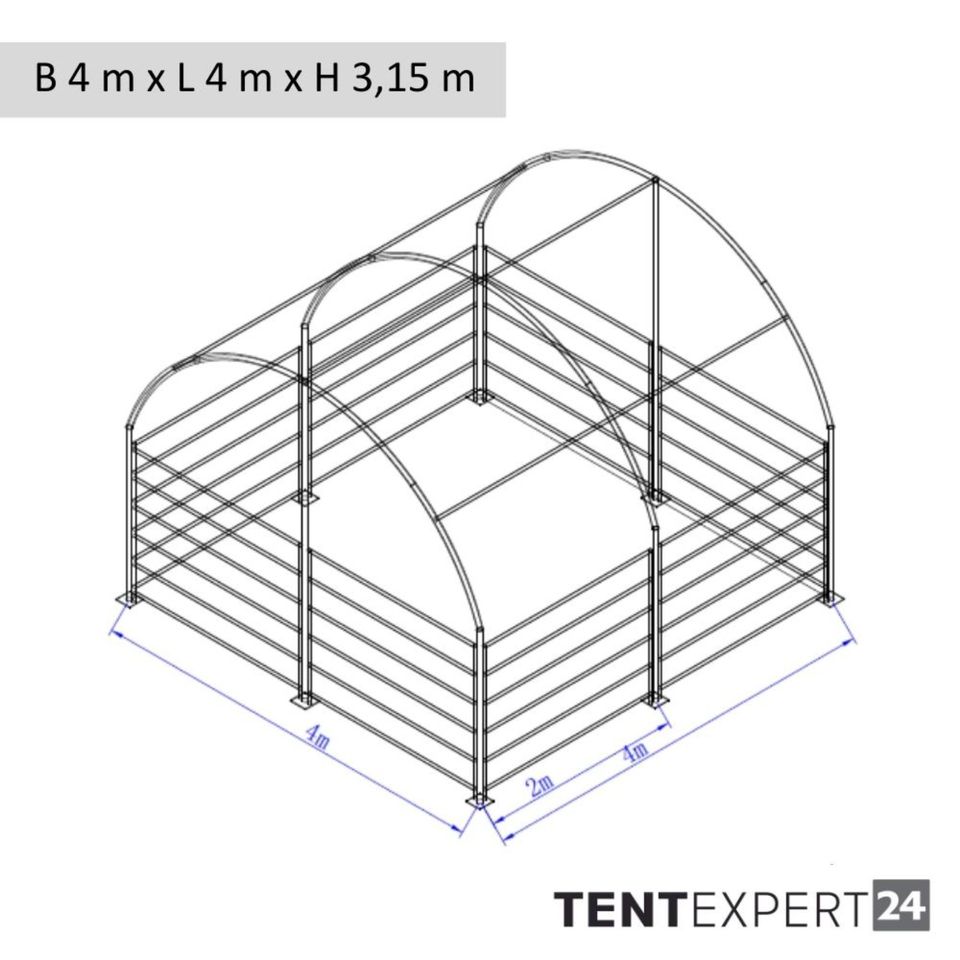 Sehr stabile Rundbogenhalle 4m x 4m x 3,15m - PVC 750 g in Grebenhain