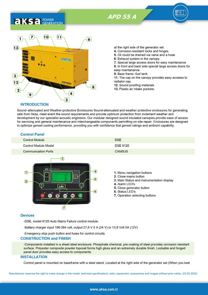 Aksa 55 kVA 44KW Diesel Generator Notstromaggregat Stromerzeuger in Tanne