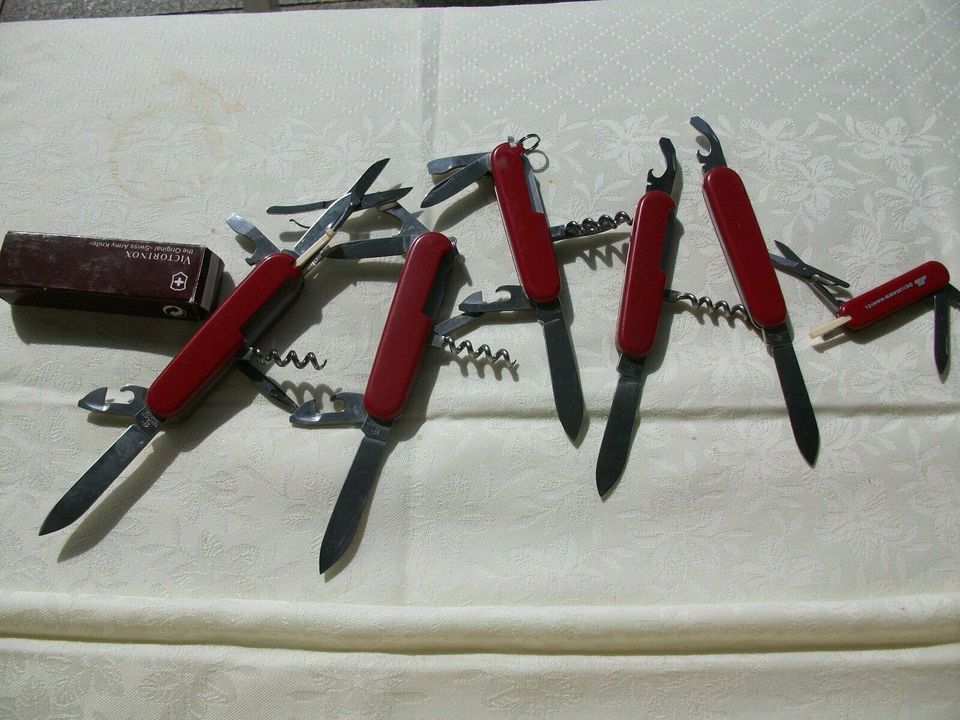 6 Schweizer Messer Victorinox, versch. Modelle,tlw. mit Werbelogo in Gierschnach