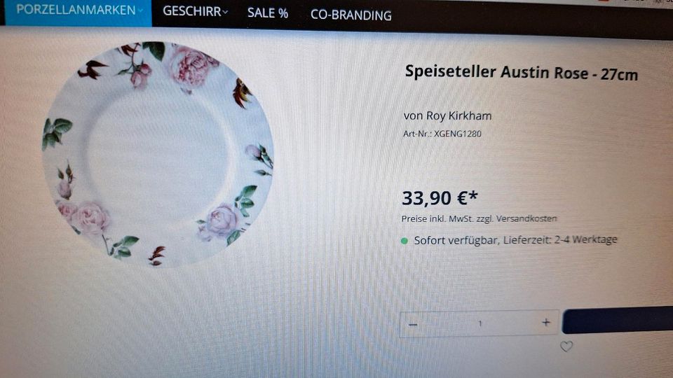 2 neue English Rose Porzellan Speiseteller in Aalen