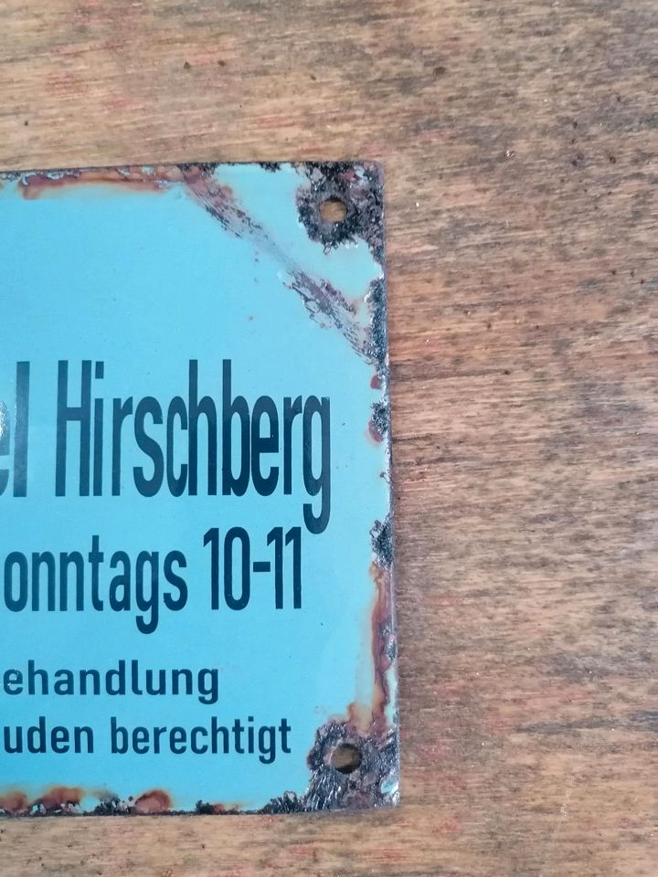 Emaille Schild, Hirschberg, Blechschild, Schild in Herrnhut