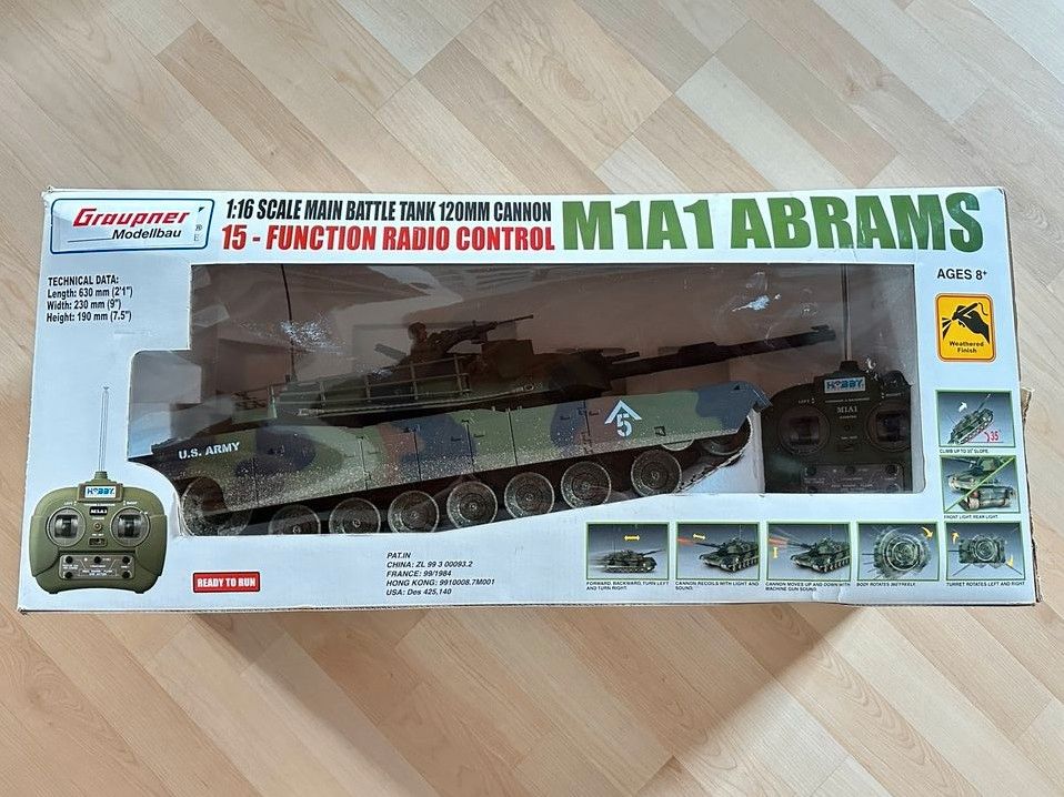 Graupner - RC-Panzer M1A1 Abrams CAMO 1:16 Sound Kanone selten in Weissach