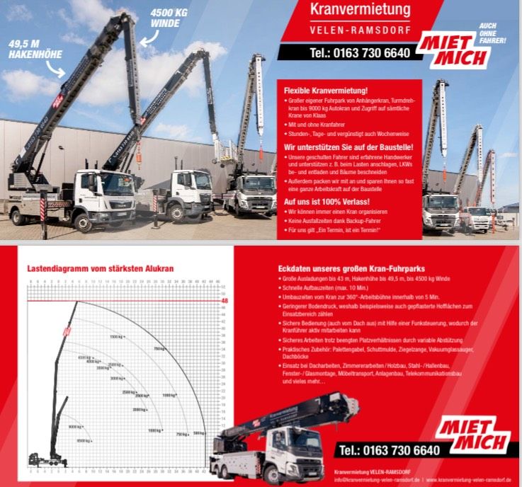Klaas Anhängerkran Kran Alukran Baustellenkran mieten in Südlohn