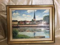 Huxmann, Gemälde, Öl auf Leinwand, Wasser, Kanal, Ufer, Stadtrand Schleswig-Holstein - Flintbek Vorschau