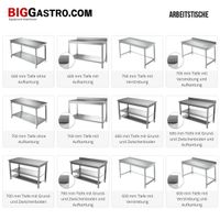 NEU! Edelstahlmöbel - Arbeitstische / 600mm - 700mm / mit Aufkantung / mit Verstrebung / ohne Aufkantung  - Gastrobedarf Gastro - Kostenlose Lieferung - BigGastro Nordrhein-Westfalen - Metelen Vorschau