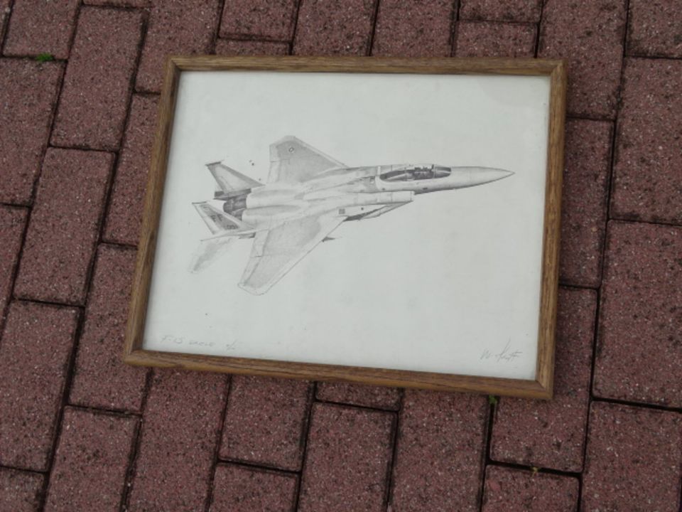 Kunstwerk nummierter Kunstdruck Kampfflugzeug F15 Zeichnung Holzr in Kaiserslautern