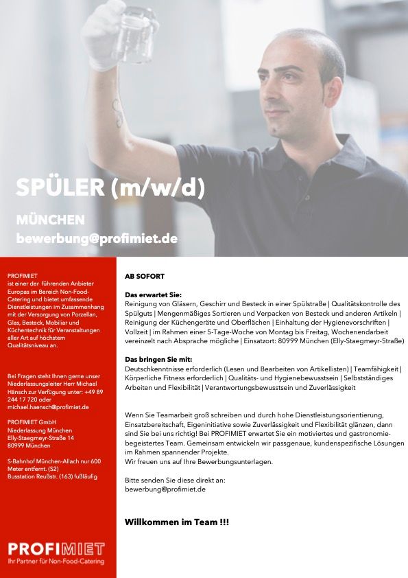 SPÜL- und SORTIERKRAFT (m/w/d) / Spüler gesucht in München in München