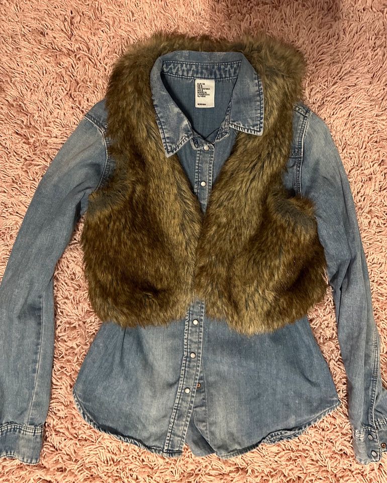 ❤️ Jeanshemd mit Fellweste Gr. S M 36/38 blau braun only H&M in Niebüll