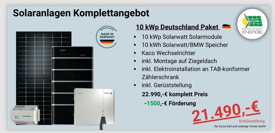 10kWp "Deutschland-Solarpaket" Inkl. Speicher und Montage in Ratingen