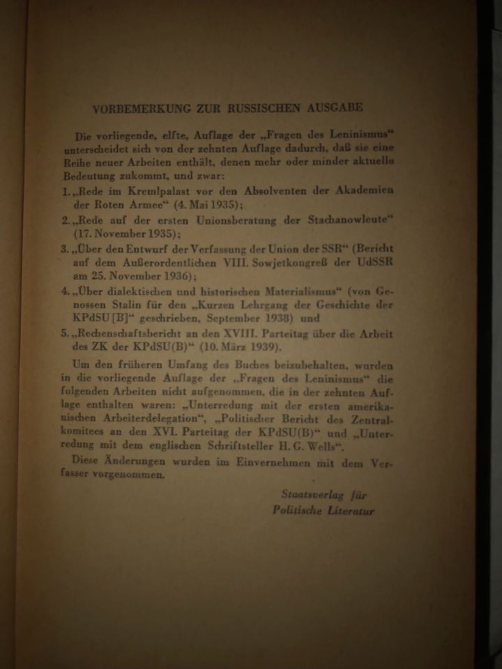 J. Stalin Fragen des Leninismus 1950 antikes Buch intakt in Berlin