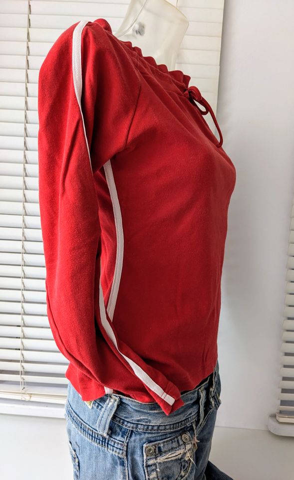 Sweatshirt rot langarm longsleve weisse Paspel Gr.S  Shirt (125) in Bassum