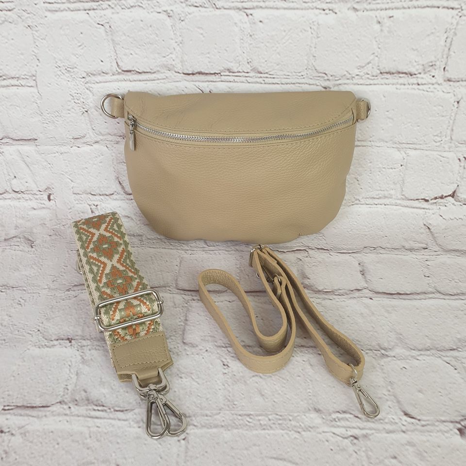 Crossbody Tasche Zusatzgurt Echt Leder Taupe in Zülpich