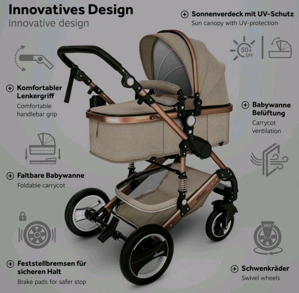 Kinderwagen/Buggy mit Babyschale 3in1  beige in Prohn