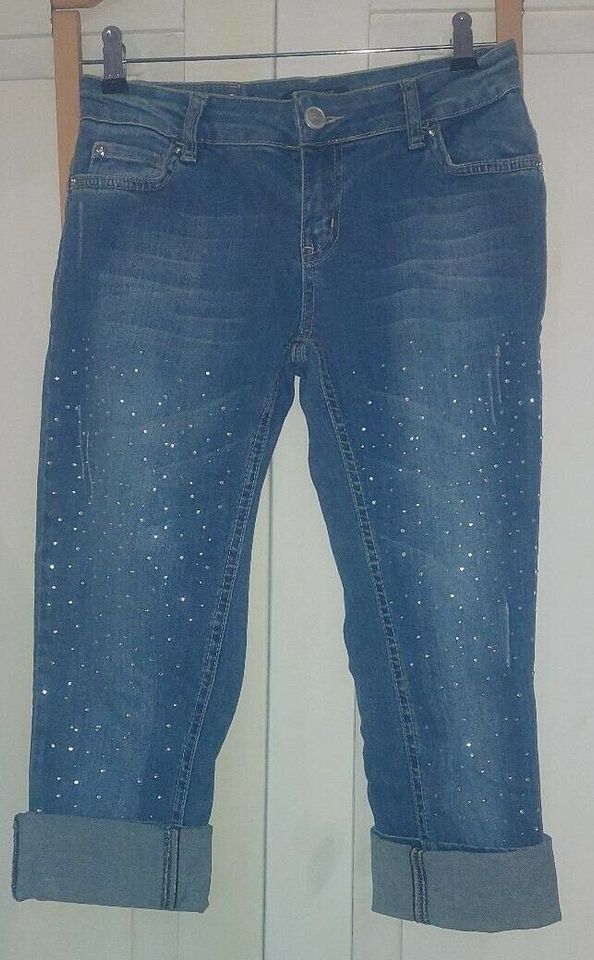 Top Strass Jeans Stretch 34 36 TOP used look Mittel blau in Karlsruhe