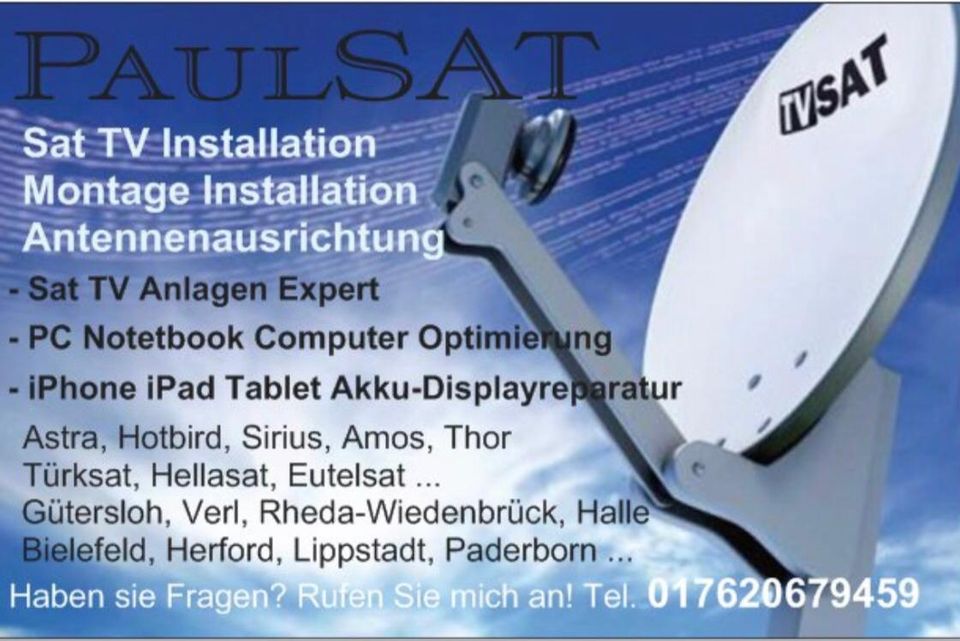 Satellite Ausrichtung Sat Antenne Montage TV Service Installation in Lippstadt