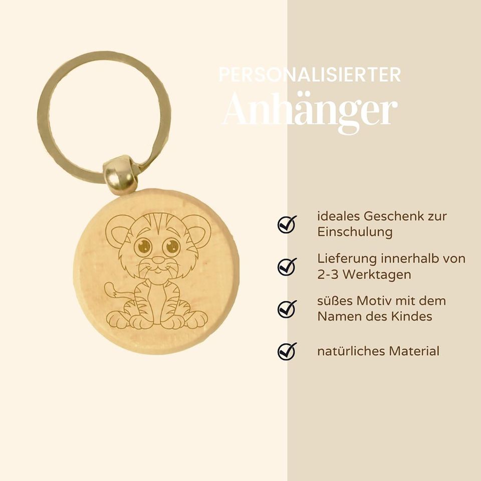 Personalisierter Anhänger aus Holz Tiger 4cm - Schlüsselanhänger in Heiden