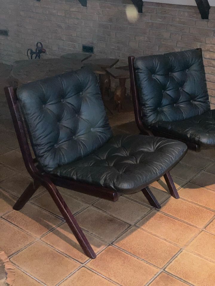 3 Mid Century „UNO Chairs“ -  Ledersessel schwarz v,  Ekornes in Dortmund