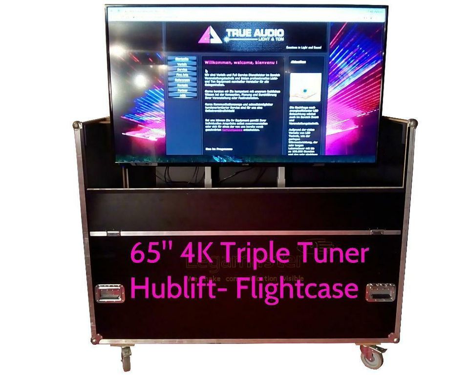 LED TV 65" Ultra HD 4K im Hublift- Case / Mieten - Verleih in Königswinter