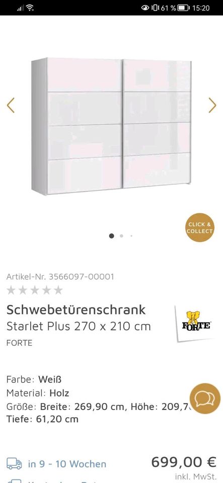 Kleiderschrank / Schwebetürenschrank 270x210 in Köln