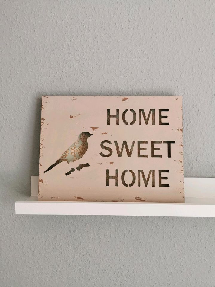 Wandbild Schild Holz Vintage home sweet beige Vogel mint in Cuxhaven