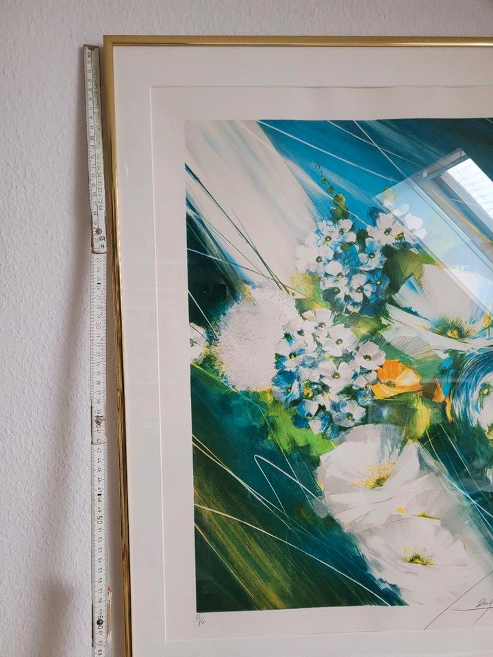 Lithographie mit goldfarbenen Rahmen ❤️ Blumen Bild, Gemälde in Mönchengladbach