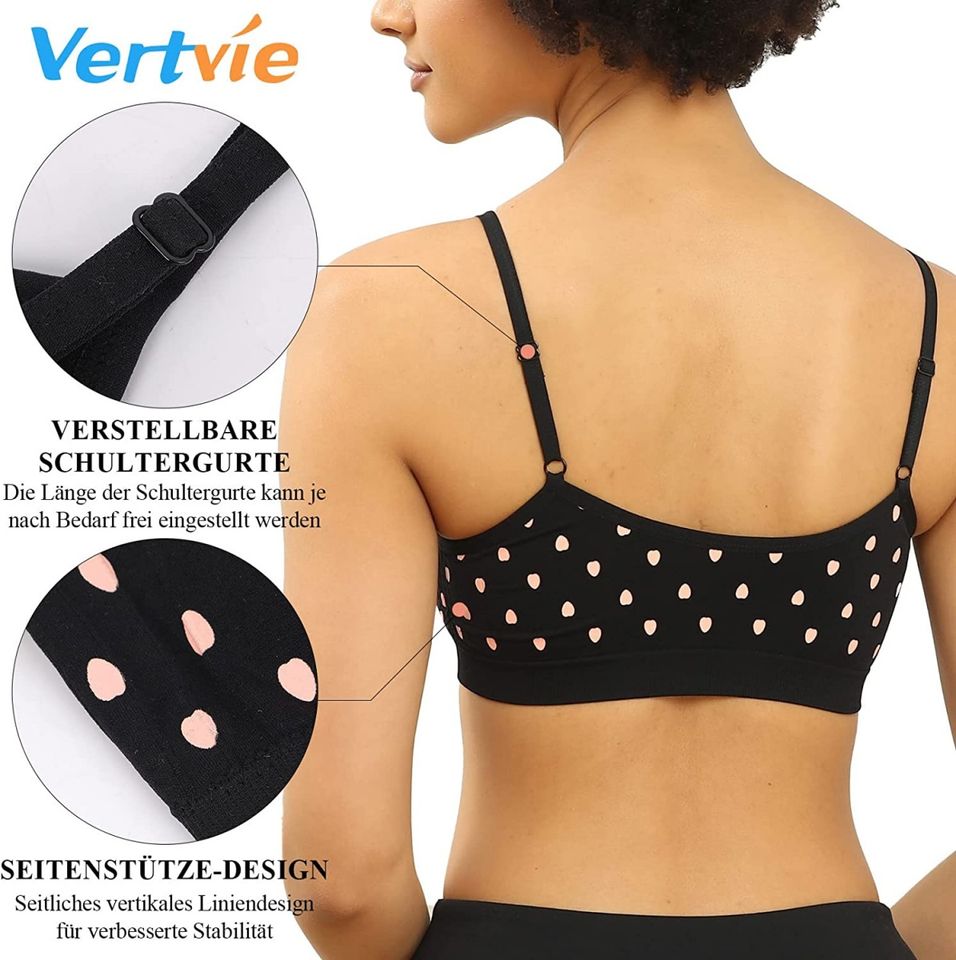 3 Vertvie Womens Strech Duenn Ohne Buegel Push up Yoga Sports BH in Körle