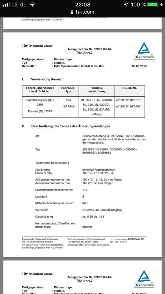 H&R 20(40)mm Mercedes W116 W126 W201 W163 X253 Spurplatte 4055665 in Paderborn