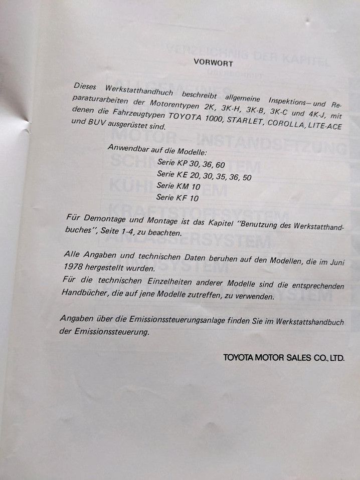 Toyota Motor Typenreihe K Werkstatthandbuch in Alzenau